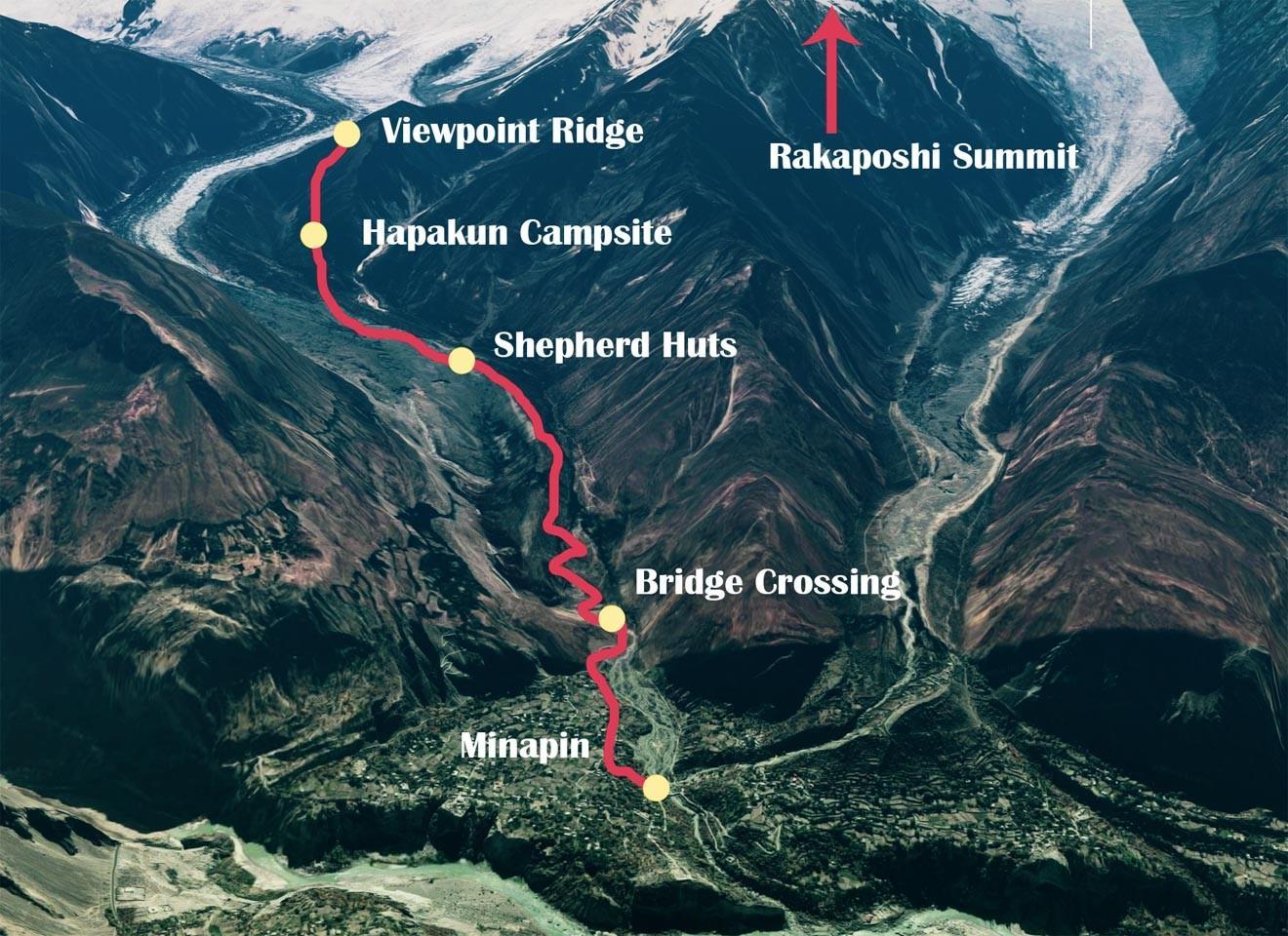 The route-map to Rakaposhi, world’s 27th Highest peak