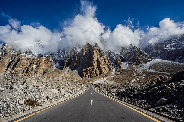 View of Passu Cones on the Karakoram Highway, Pakistan.