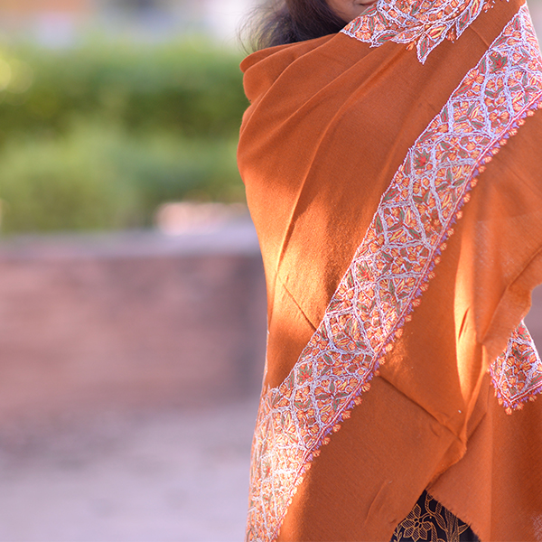 Rust Pashmina Classic Embroidered Scarf Image