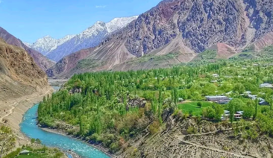 Booni town in Chitral Valley along the Mastuj River